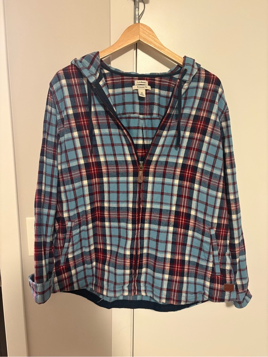L.L. Bean Sweaters - L.L.Bean Women's Scotch Plaid Flannel Shirt, Relaxed Zip Hoodie Size 1X